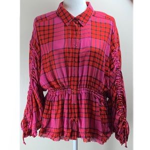Free People Top Size Medium Red and Pink Button Up